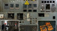 Eerie photos of abandoned Chernobyl plant show lights still glowing on nuclear control panel