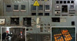 Eerie photos of abandoned Chernobyl plant show lights still glowing on nuclear control panel