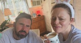 Emily Atack poses with fiancé in a look at her 'idyllic village home'