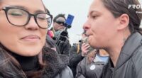 Excuse of father caught shoving reporter at violent anti-ICE protest