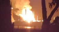 Firefighters continue to battle huge blaze at Geelong oil refinery