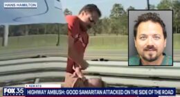 'Fought with everything I had': Motorist attacks good Samaritan on side of highway who stopped to help after crash into guardrail, cops say