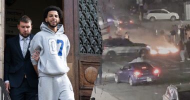 Grinning suspect cuffed after alleged fiery street takeover, drag race caught on camera