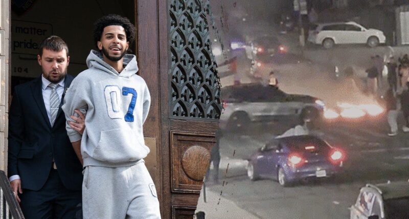 Grinning suspect cuffed after alleged fiery street takeover, drag race caught on camera