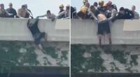 Heart-stopping moment rescuers swoop in on man trying to jump from LA overpass