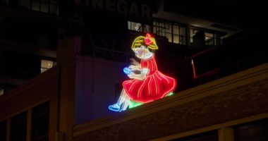 A new installation, dubbed the 'scrolling girl' has replaced the historic sign in a campaign aimed at bringing attention to excessive screen time.