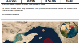 UKMTO warning that two IRGC gunboats had opened fire on a tanker.