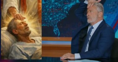 Jon Stewart reacts to uncanny resemblance Trump's Jesus meme: 'Am I okay?'