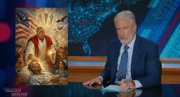 Jon Stewart spots uncanny resemblance in Trump's AI 'Jesus' meme