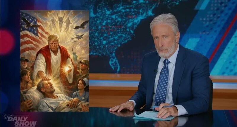 Jon Stewart spots uncanny resemblance in Trump's AI 'Jesus' meme