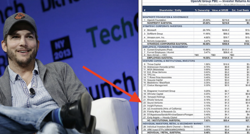Leaked OpenAI Equity Spreadsheet Reveals Ashton Kutcher Invested $30 Million… And It's Worth $1.3 Billion Right Now | Celebrity Net Worth