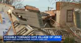 Likely Lena, IL tornado damage includes stripped roofs; severe weather in Chicago area prompts tornado warning alerts