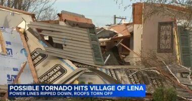 Likely Lena, IL tornado damage includes stripped roofs; severe weather in Chicago area prompts tornado warning alerts