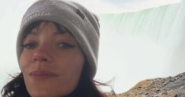 Lily Allen enjoys a visit to Niagara Falls and catches up with 13 Reasons Why star Tommy Dorfman as she spends time in Toronto on her world tour