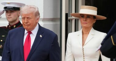 Melania Trump looks effortlessly chic in cream skirt suit