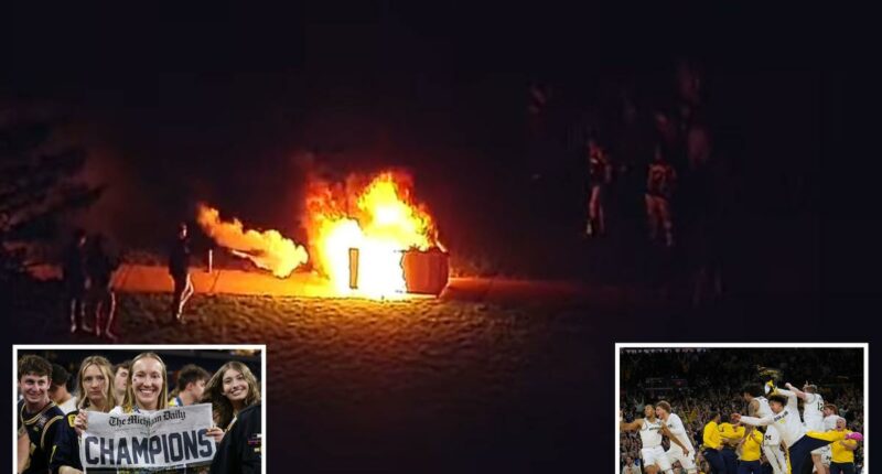 Michigan basketball fans set dozens of fires after team wins first national championship in 37 years