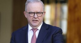 Prime Minister Anthony Albanese during a press conference at Parliament House in Canberra on Monday 30 March 2026. fedpol Photo: Alex Ellinghausen