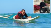 Paralyzed surfer returns to the water on adapted board