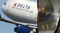 Passengers screamed 'turn around' as flames shot from Delta jet engine moments after takeoff