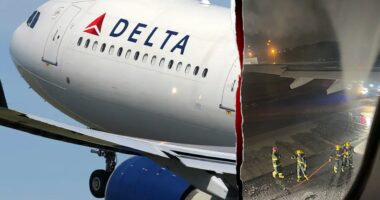 Passengers screamed 'turn around' as flames shot from Delta jet engine moments after takeoff