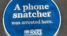 Police paint 'blue plaques' on pavements in phone snatcher warning