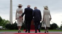 President Trump gives first lady Melania a playful tap on the tush during meeting with King Charles and Queen Camilla