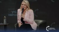 Question shouted down at Erika Kirk's TPUSA event as Leavitt responds