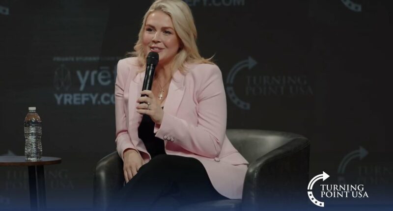 Question shouted down at Erika Kirk's TPUSA event as Leavitt responds