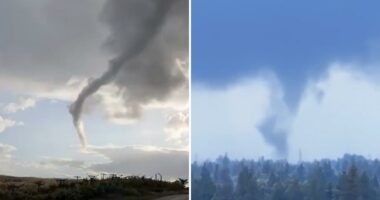 Rare moment caught on camera as three tornadoes touch down in California