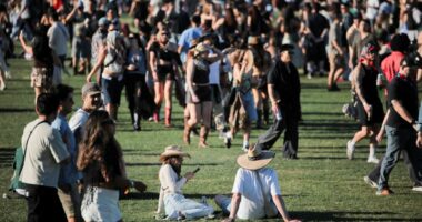 Scantily-clad Coachella attendees wait in massive Starbucks lines