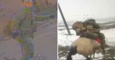 Shocking footage shows Ukrainian drones hunting down Russian troops sneaking behind enemy lines on horseback