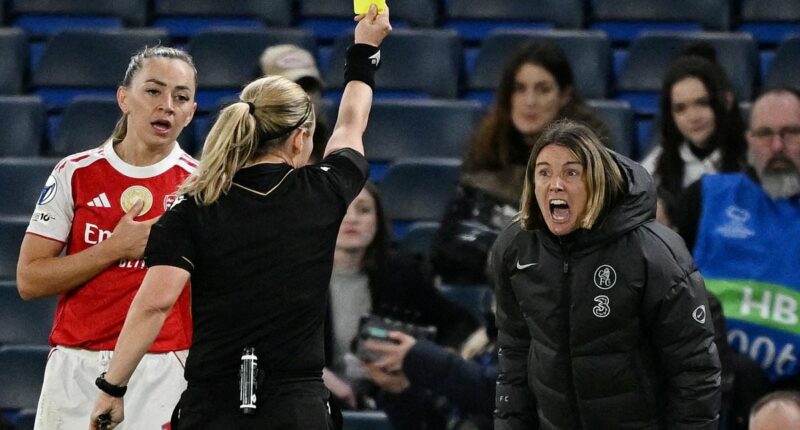 Sonia Bompastor sent off after hair-pull controversy in Chelsea's Champions League defeat to Arsenal - as Gunners march through to semi-final