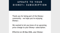 Disney + informed Australian customers of the price change in an email today.