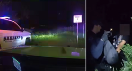 Suspect accused of hurling chainsaw at deputies during chaotic stolen car chase caught on video