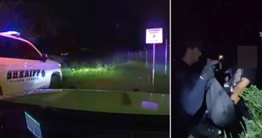 Suspect accused of hurling chainsaw at deputies during chaotic stolen car chase caught on video