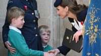 Kate was spotted speaking to two boys after she left the service of commemoration at Westminster Abbey