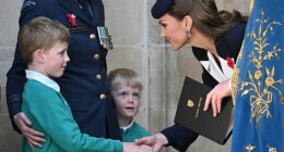 Kate was spotted speaking to two boys after she left the service of commemoration at Westminster Abbey