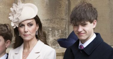 Sweet moment between 'Britain's most eligible bachelor' Earl of Wessex and his cousin-in-law the Princess of Wales as she proves he's firmly in the royal fold during his rare Easter outing