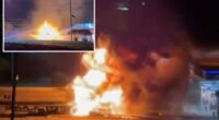 Tanker carrying 9K gallons of gas erupts in flames after hitting power lines in Texas