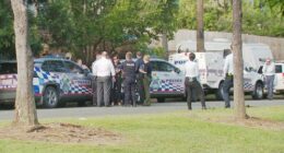 A strong police presence remains outside the Arana Hills home.