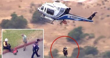 Terrifying moment rock climbers get trapped on 100ft ledge in San Diego