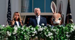 Trump hails relentless bombing of Iran alongside giant Easter Bunny