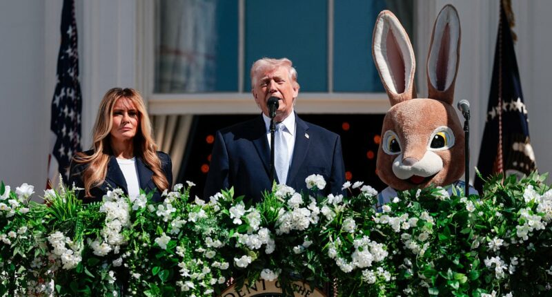 Trump hails relentless bombing of Iran alongside giant Easter Bunny