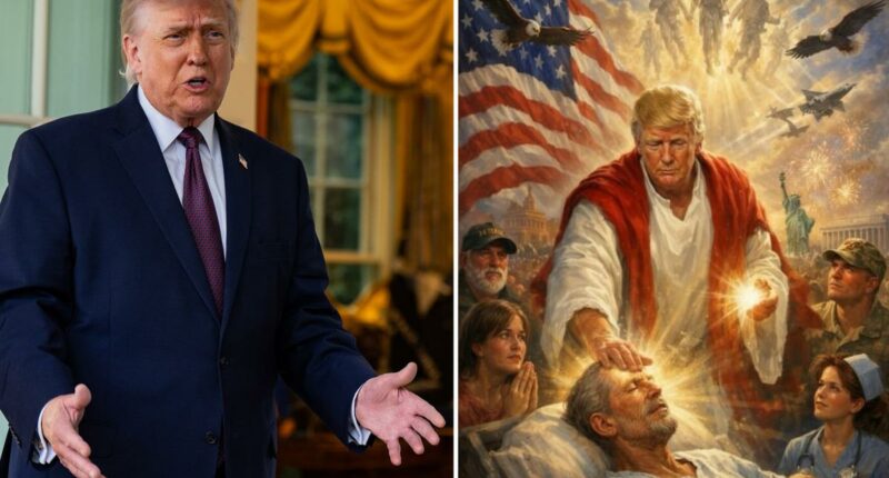 Trump reveals why he deleted AI post of himself as Jesus-like figure â and takes shot at Riley Gaines