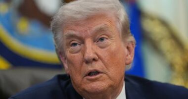 President Donald Trump answers questions from reporters after signing an executive order in the Oval Office of the White House Tuesday, March 31, 2026, in Washington. (AP Photo/Alex Brandon)