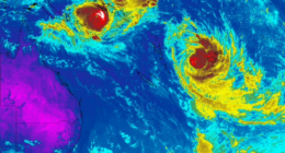 Twin cyclones forming off the Australian coast