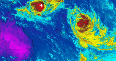 Twin cyclones forming off the Australian coast