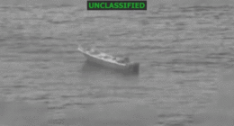 gif of U.S. strike on suspected narco terrorist ship in the Eastern Pacific