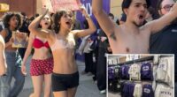 Ultra-woke NYU students strip to their skivvies to protest school merch they claim is made with sweatshop labor