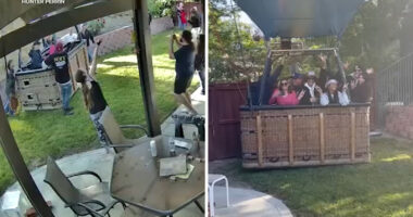 Video shows hot air balloon carrying 13 people make emergency landing in Temecula, California backyard